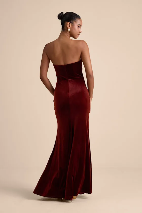 Maren Rust Velvet Strapless Mermaid Maxi Dress sold by Lulus product image thumbnail 3