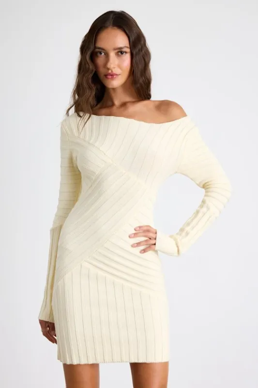 Penelope Cream Ribbed Off-the-Shoulder Sweater Mini Dress made by Lulus