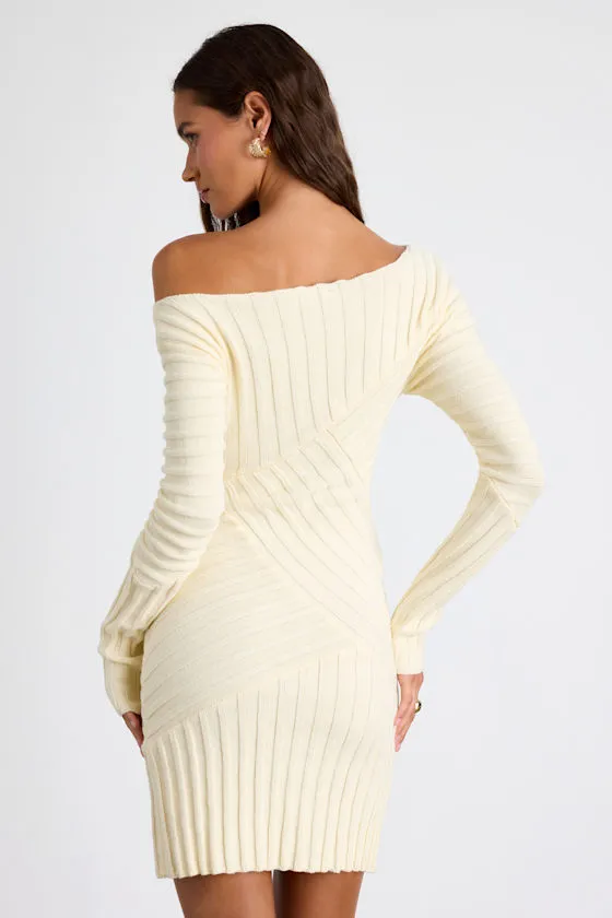 Penelope Cream Ribbed Off-the-Shoulder Sweater Mini Dress sold by Lulus product image thumbnail 2