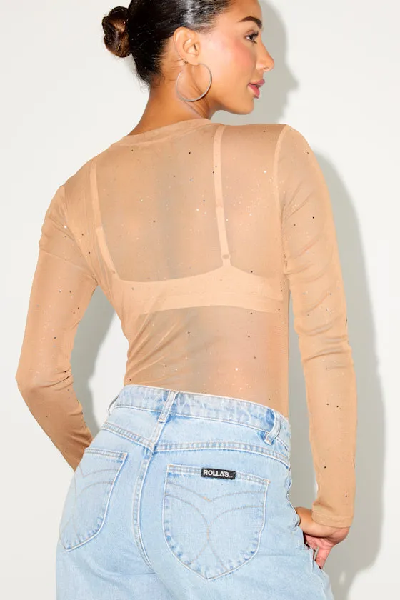 Strikes an Attitude Light Nude Mesh Embellished Mesh Bodysuit sold by Lulus product image thumbnail 3