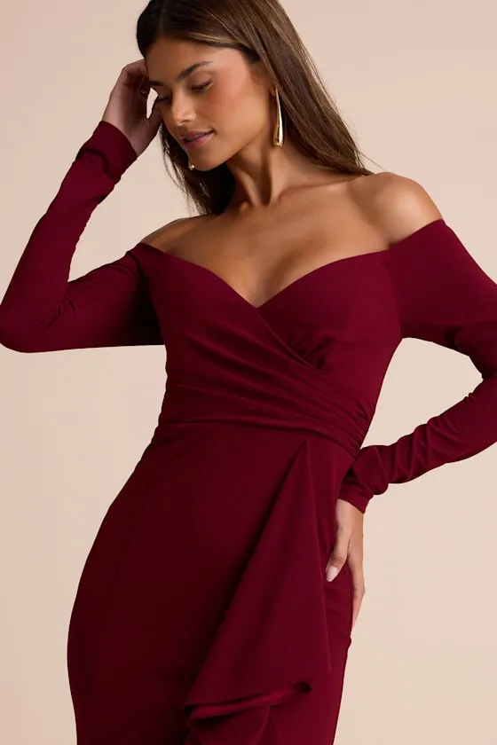 Notorious Perfection Wine Off-the-Shoulder Ruffled Maxi Dress sold by Lulus product image thumbnail 2