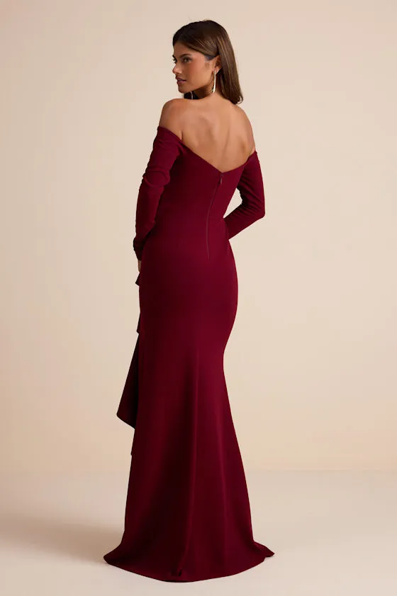 Notorious Perfection Wine Off-the-Shoulder Ruffled Maxi Dress sold by Lulus product image thumbnail 3