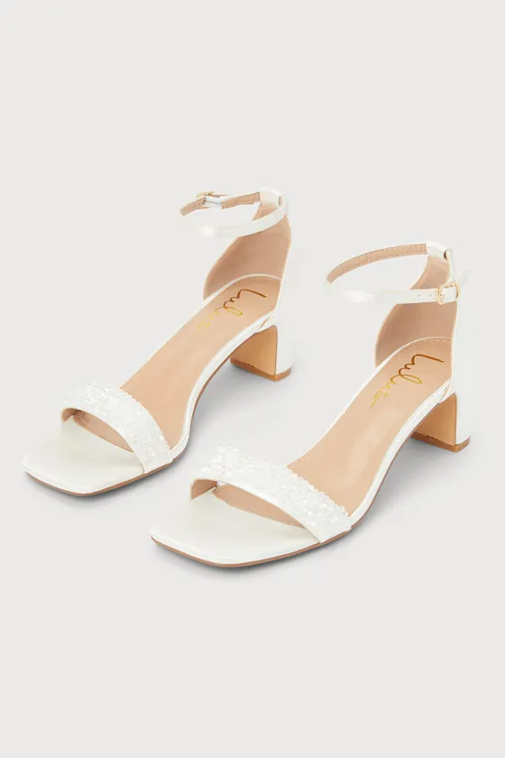 Kainda White Satin Beaded Ankle Strap Heels sold by Lulus product image thumbnail 2