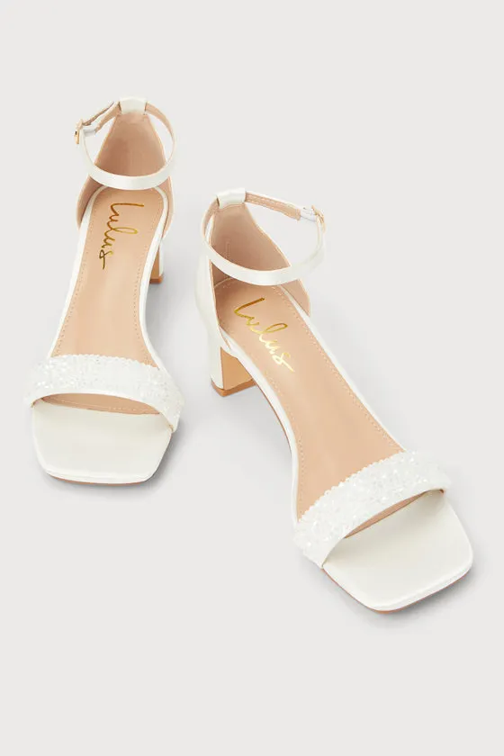 Kainda White Satin Beaded Ankle Strap Heels sold by Lulus product image thumbnail 3