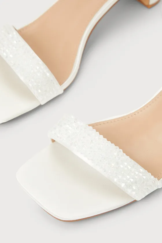 Kainda White Satin Beaded Ankle Strap Heels sold by Lulus product image thumbnail 4