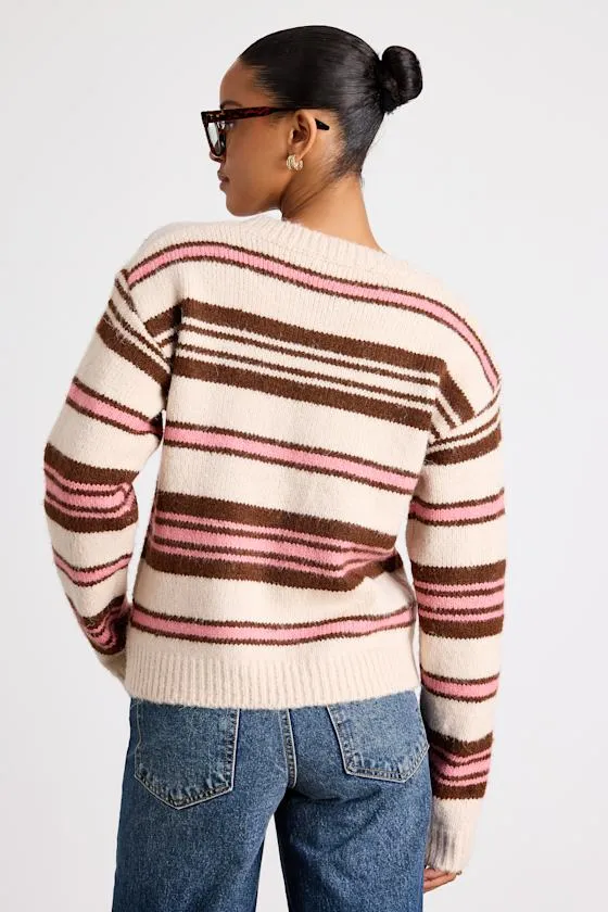 Sisi Brown and Pink Striped Crew Neck Pullover Sweater sold by Lulus product image thumbnail 3