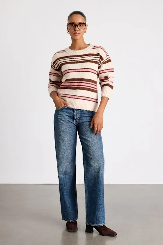 Sisi Brown and Pink Striped Crew Neck Pullover Sweater sold by Lulus product image thumbnail 4