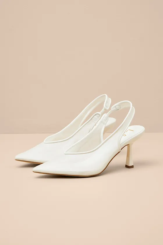 Zayland White Sheer Mesh Pointed-Toe Slingback Pumps sold by Lulus product image thumbnail 2