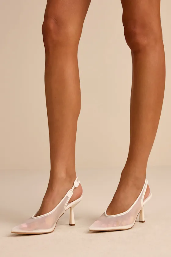 Zayland White Sheer Mesh Pointed-Toe Slingback Pumps sold by Lulus product image thumbnail 3