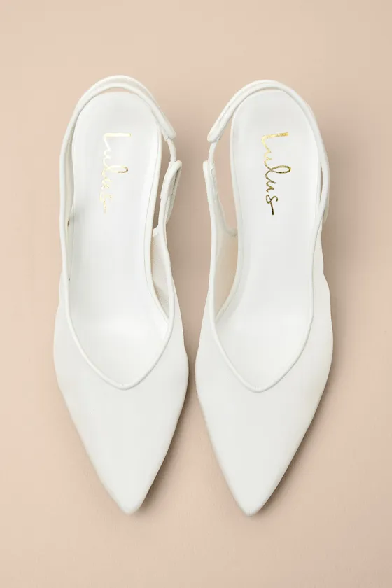 Zayland White Sheer Mesh Pointed-Toe Slingback Pumps sold by Lulus product image thumbnail 4