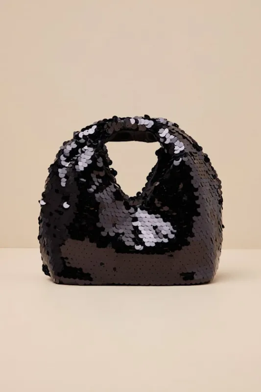 Dahlia Black Sequin Clutch Bag sold by Lulus