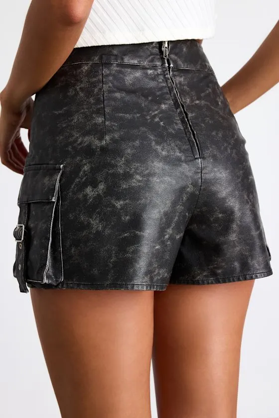 Iconic Travels Black Distressed Vegan Leather Cargo Skort sold by Lulus product image thumbnail 3