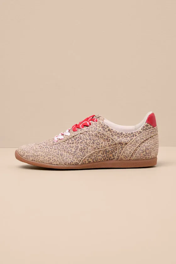 Laini Tan Leopard Printed Suede Leather Lace-Up Sneakers sold by Lulus product image thumbnail 2