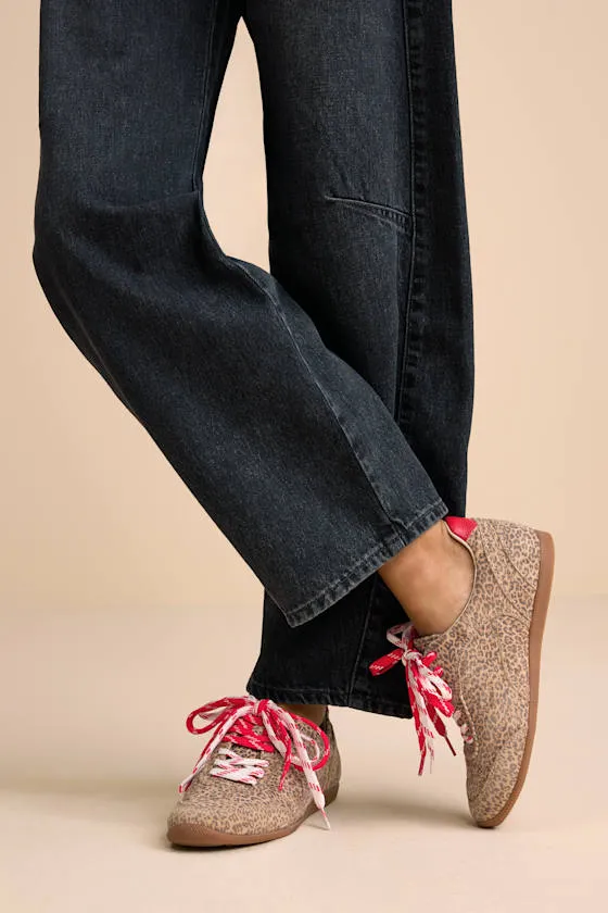 Laini Tan Leopard Printed Suede Leather Lace-Up Sneakers sold by Lulus product image thumbnail 3