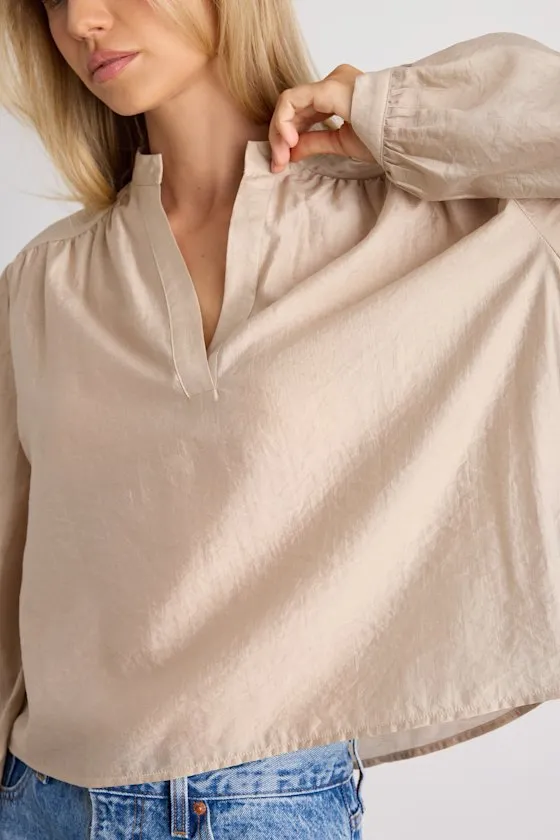 Zhena Beige Gathered Balloon Sleeve Top sold by Lulus product image thumbnail 2