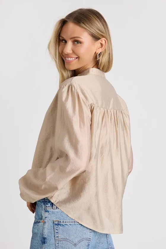 Zhena Beige Gathered Balloon Sleeve Top sold by Lulus product image thumbnail 3
