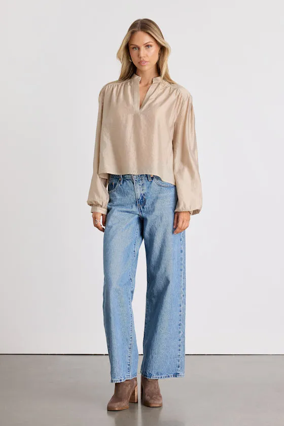 Zhena Beige Gathered Balloon Sleeve Top sold by Lulus product image thumbnail 4