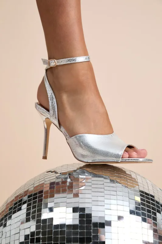 Masha Silver Ankle Strap High Heel Sandals sold by Lulus