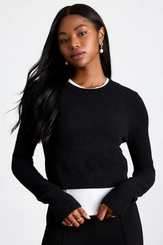 Shawnie Black Crew Neck Cropped Pullover Sweater sold by Lulus