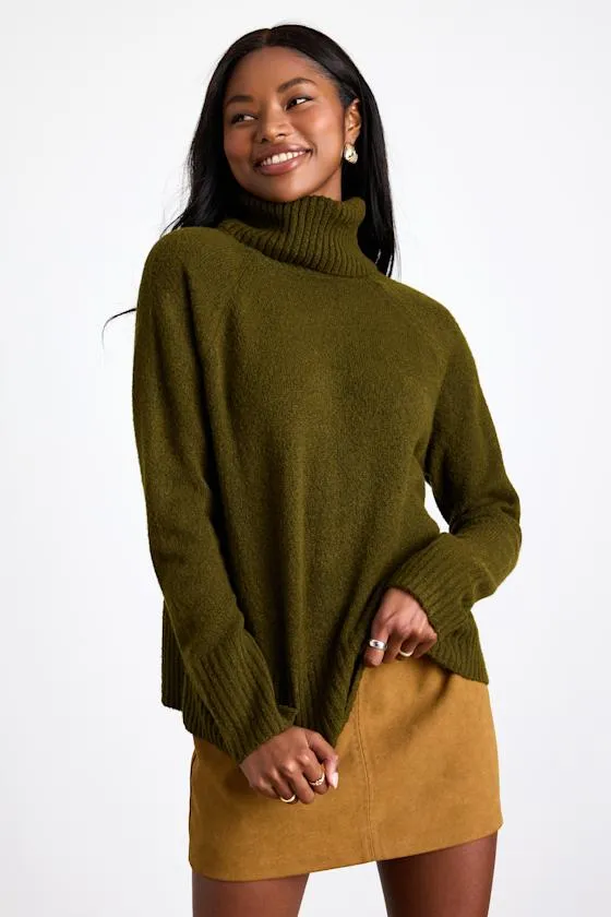Found the Warmth Olive Green Turtleneck Pullover Sweater sold by Lulus