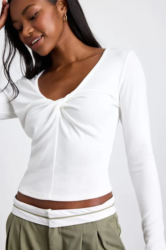 Firona Ivory Jersey Knit Twist-Front Long Sleeve Top sold by Lulus product image thumbnail 2