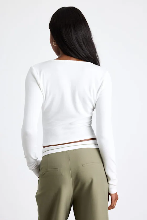 Firona Ivory Jersey Knit Twist-Front Long Sleeve Top sold by Lulus product image thumbnail 3