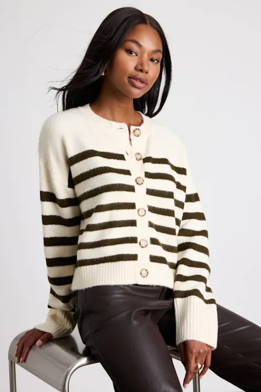 Hazelynn Ivory and Olive Striped Cardigan Sweater sold by Lulus