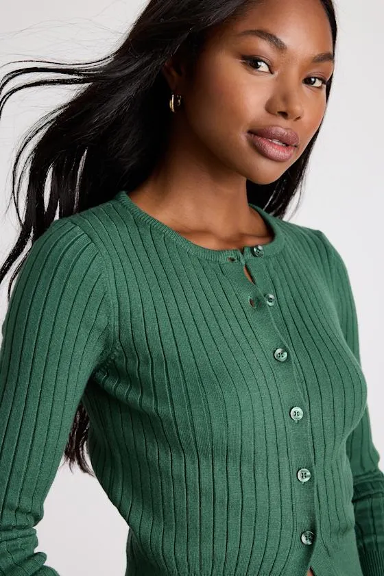 Perfect Classic Dark Green Ribbed Knit Cardigan Sweater sold by Lulus product image thumbnail 2