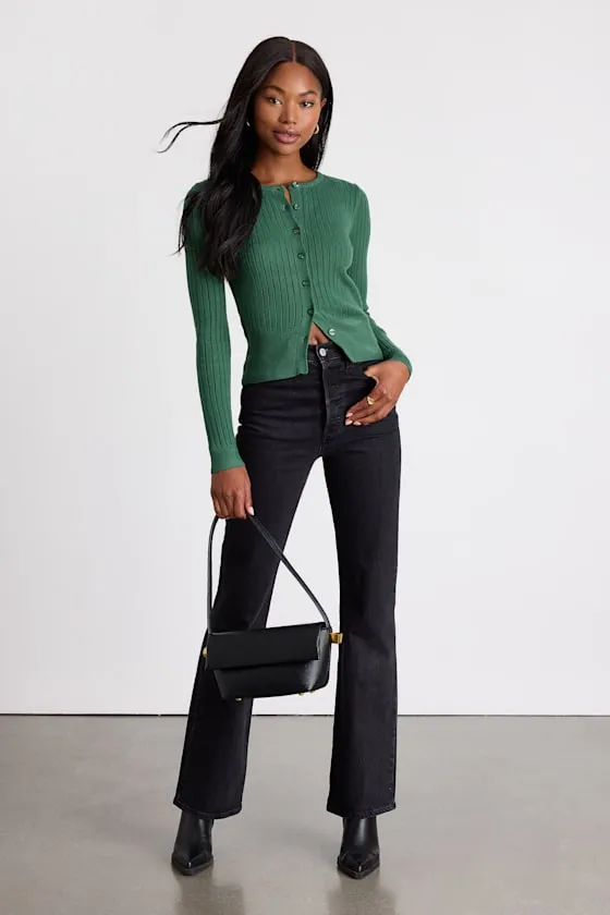 Perfect Classic Dark Green Ribbed Knit Cardigan Sweater sold by Lulus product image thumbnail 4