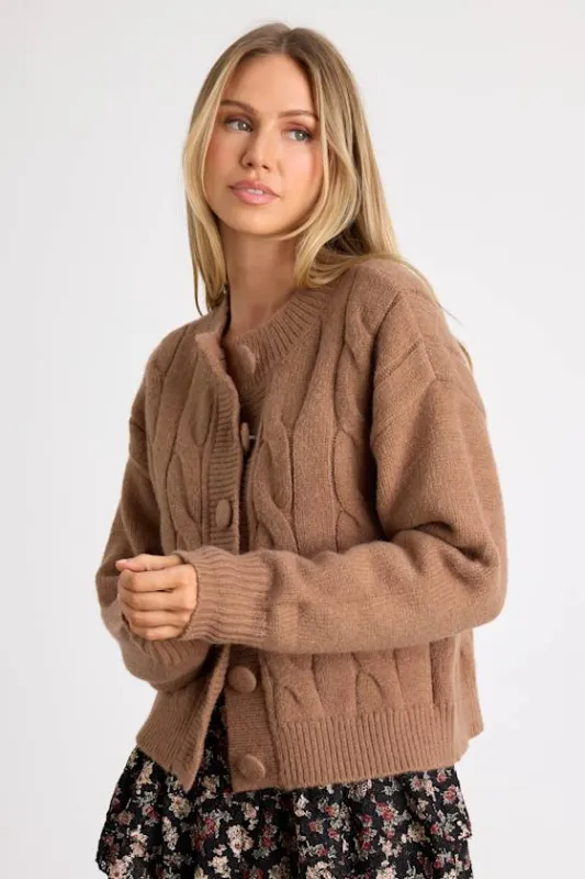 Lenorah Light Brown Cable Knit Chunky Cardigan Sweater sold by Lulus