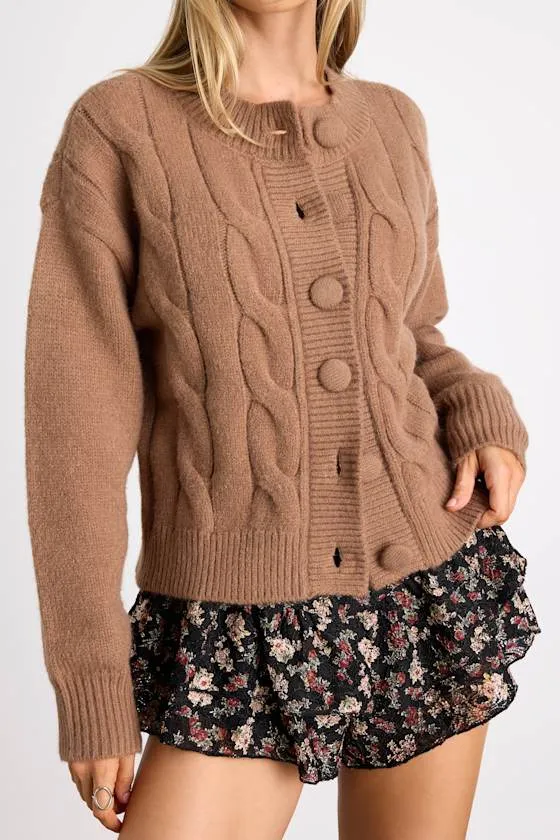Lenorah Light Brown Cable Knit Chunky Cardigan Sweater sold by Lulus product image thumbnail 2