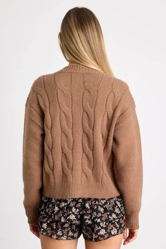 Lenorah Light Brown Cable Knit Chunky Cardigan Sweater sold by Lulus product image thumbnail 3