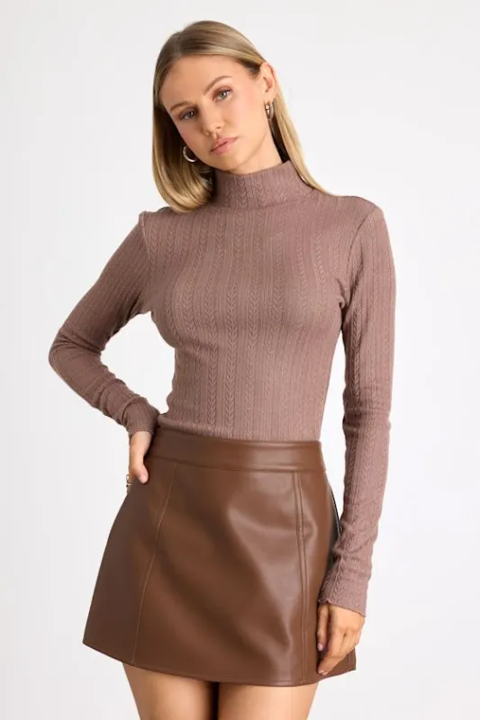 Idyllic Option Light Brown Pointelle Knit Mock Neck Sweater Top sold by Lulus