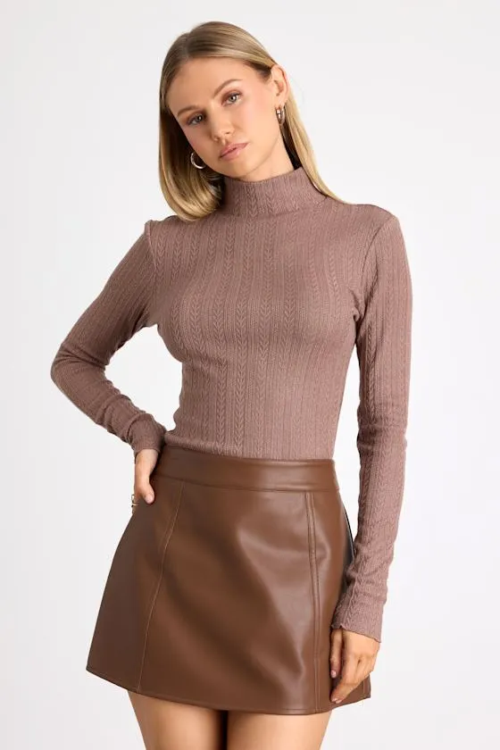 Idyllic Option Light Brown Pointelle Knit Mock Neck Sweater Top sold by Lulus