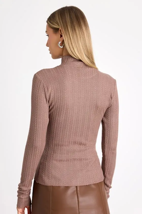 Idyllic Option Light Brown Pointelle Knit Mock Neck Sweater Top sold by Lulus product image thumbnail 3