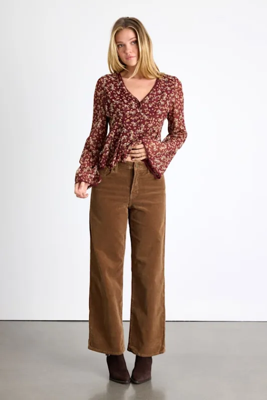 Albie Light Brown Corduroy Mid-Rise Wide-Leg Pants sold by Lulus