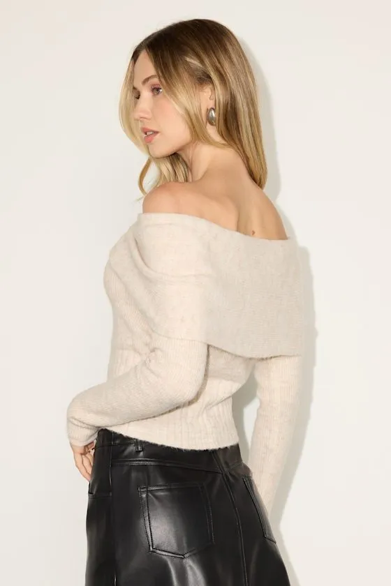 Evans Heathered Beige Off-the-Shoulder Sweater Top sold by Lulus product image thumbnail 2