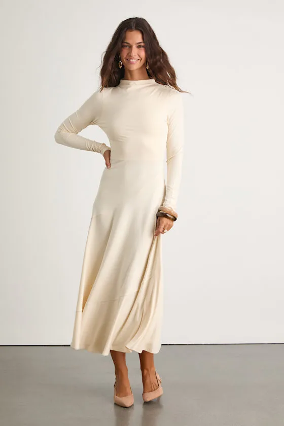 Corinne Cream Jersey Knit Mock Neck Midi Dress sold by Lulus product image thumbnail 2