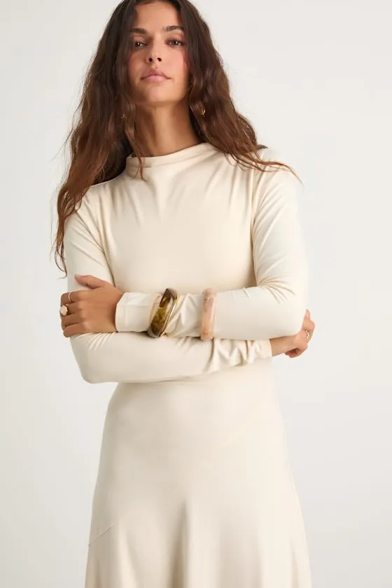 Corinne Cream Jersey Knit Mock Neck Midi Dress sold by Lulus product image thumbnail 3
