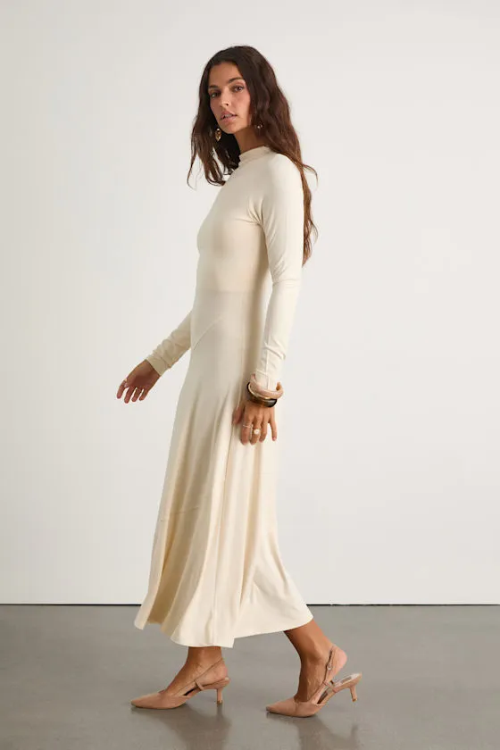 Corinne Cream Jersey Knit Mock Neck Midi Dress sold by Lulus product image thumbnail 4