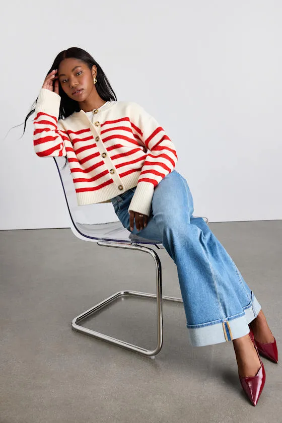 Hazelynn Ivory and Red Striped Cardigan Sweater sold by Lulus product image thumbnail 2