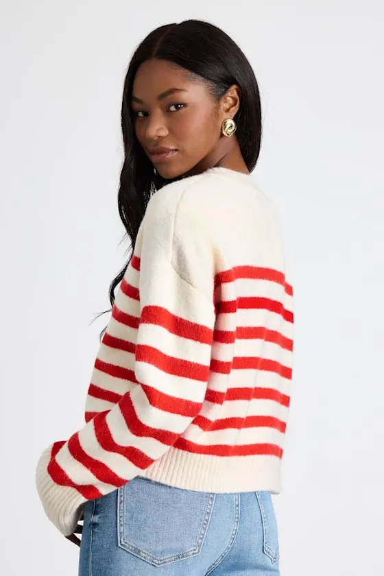 Hazelynn Ivory and Red Striped Cardigan Sweater sold by Lulus product image thumbnail 3