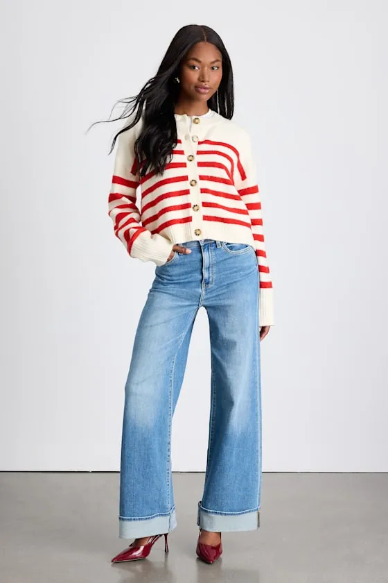 Hazelynn Ivory and Red Striped Cardigan Sweater sold by Lulus product image thumbnail 4
