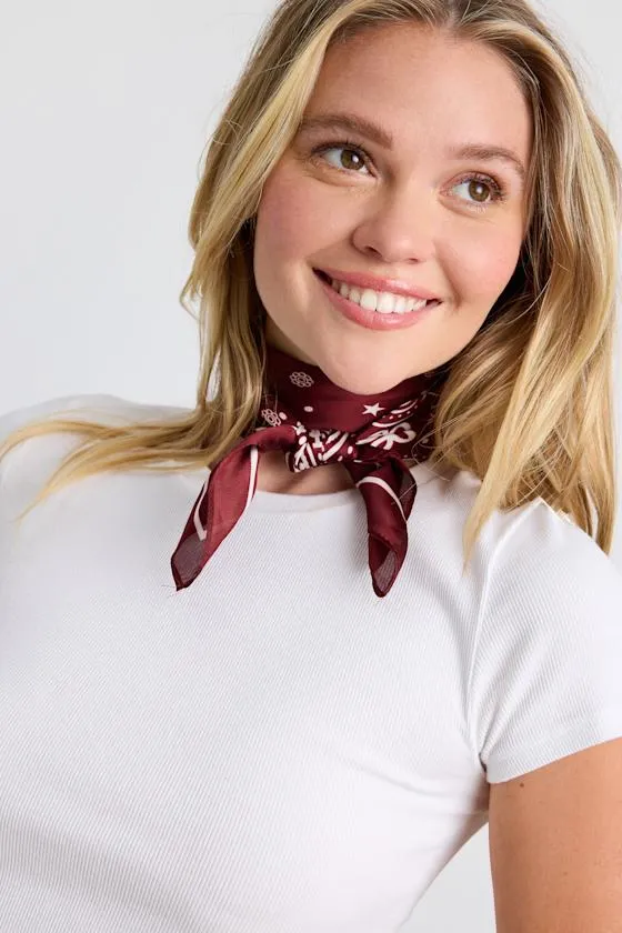 Ozzy Burgundy and Tan Multi Print Satin Scarf Set sold by Lulus