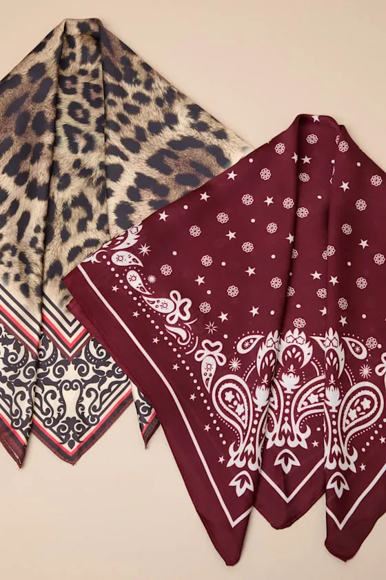 Ozzy Burgundy and Tan Multi Print Satin Scarf Set sold by Lulus product image thumbnail 4