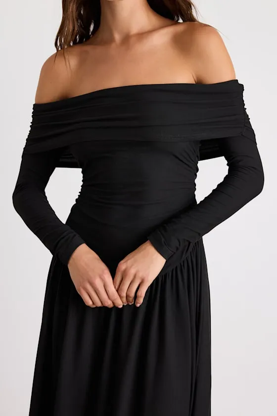 Sescca Black Off-the-Shoulder Jersey Knit Maxi Dress sold by Lulus product image thumbnail 2