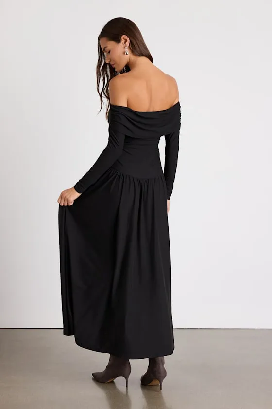 Sescca Black Off-the-Shoulder Jersey Knit Maxi Dress sold by Lulus product image thumbnail 3