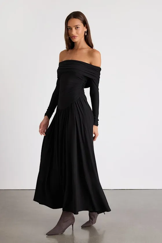 Sescca Black Off-the-Shoulder Jersey Knit Maxi Dress sold by Lulus product image thumbnail 4