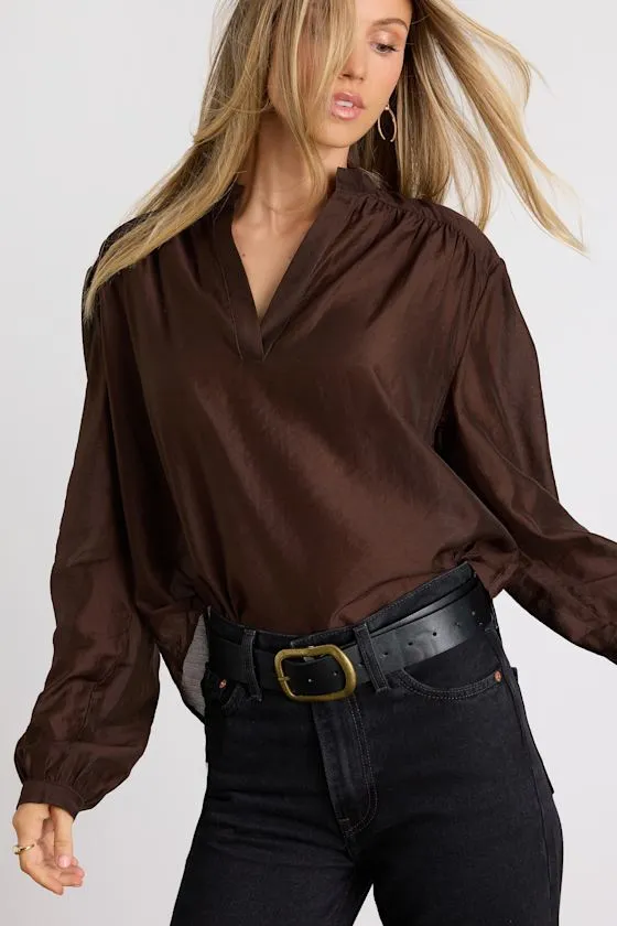 Zhena Dark Brown Gathered Balloon Sleeve Top sold by Lulus product image thumbnail 2