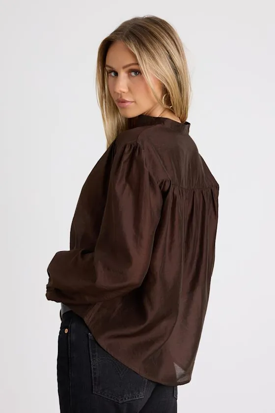 Zhena Dark Brown Gathered Balloon Sleeve Top sold by Lulus product image thumbnail 3